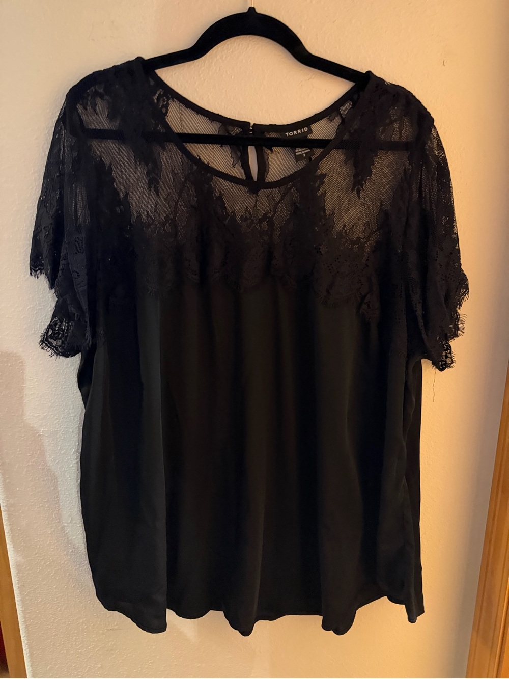 torrid Black Lace Yoke Short Sleeve Blouse